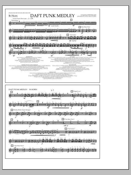 Tom Wallace Daft Punk Medley - Bb Horn sheet music notes and chords arranged for Marching Band