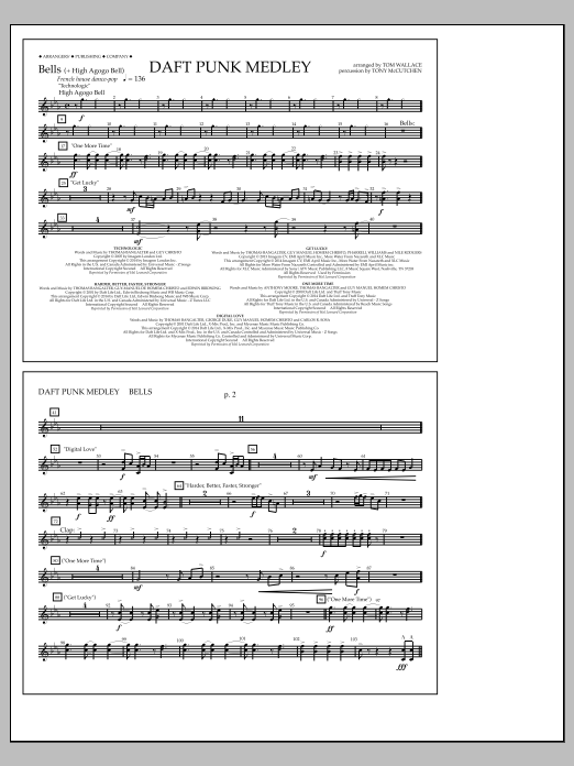 Tom Wallace Daft Punk Medley - Bells sheet music notes and chords arranged for Marching Band
