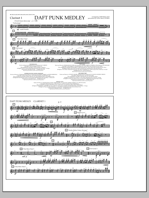 Tom Wallace Daft Punk Medley - Clarinet 1 sheet music notes and chords arranged for Marching Band