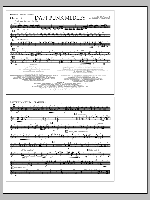 Tom Wallace Daft Punk Medley - Clarinet 2 sheet music notes and chords arranged for Marching Band
