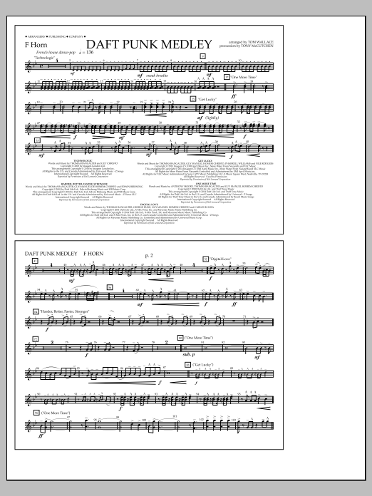 Tom Wallace Daft Punk Medley - F Horn sheet music notes and chords arranged for Marching Band