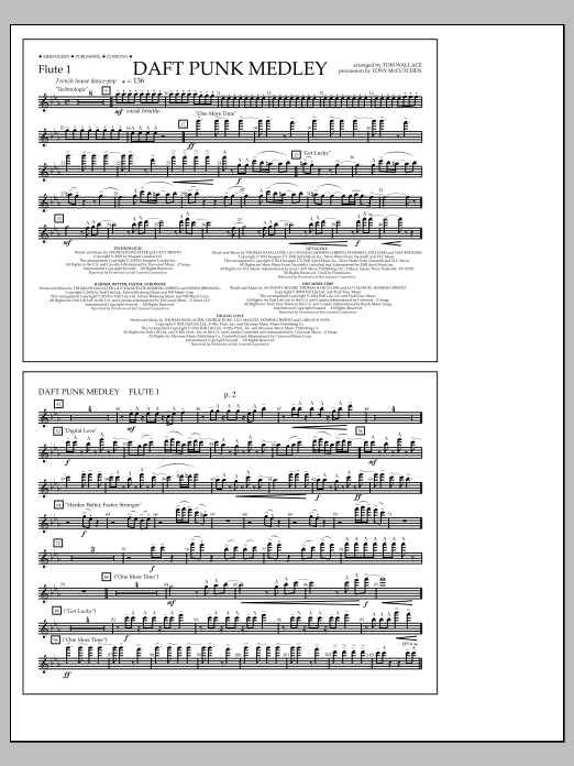 Tom Wallace Daft Punk Medley - Flute 1 sheet music notes and chords arranged for Marching Band