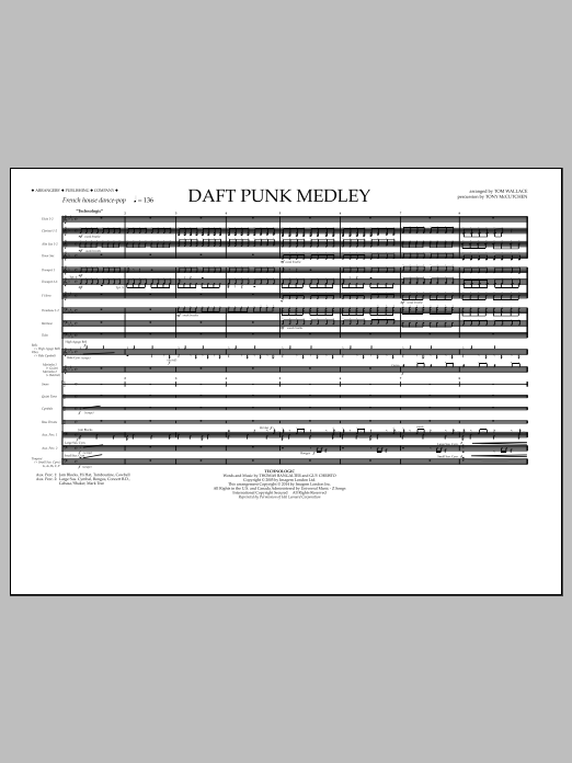 Tom Wallace Daft Punk Medley - Full Score sheet music notes and chords arranged for Marching Band