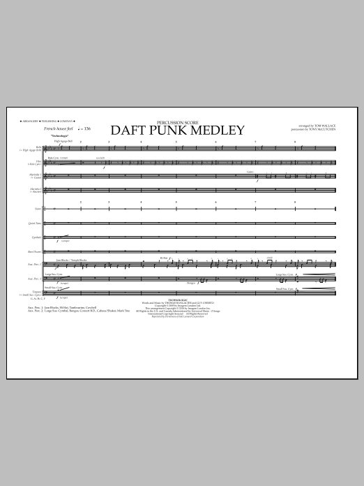 Tom Wallace Daft Punk Medley - Percussion Score sheet music notes and chords arranged for Marching Band