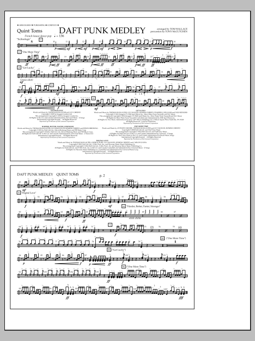 Tom Wallace Daft Punk Medley - Quint-Toms sheet music notes and chords arranged for Marching Band