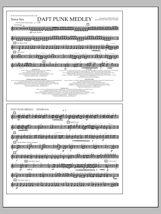Tom Wallace Daft Punk Medley - Tenor Sax sheet music notes and chords arranged for Marching Band