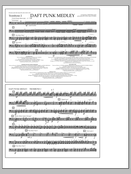Tom Wallace Daft Punk Medley - Trombone 2 sheet music notes and chords arranged for Marching Band