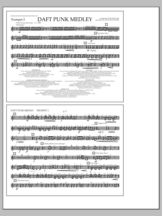 Tom Wallace Daft Punk Medley - Trumpet 2 sheet music notes and chords arranged for Marching Band