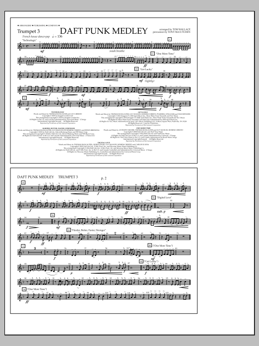 Tom Wallace Daft Punk Medley - Trumpet 3 sheet music notes and chords arranged for Marching Band