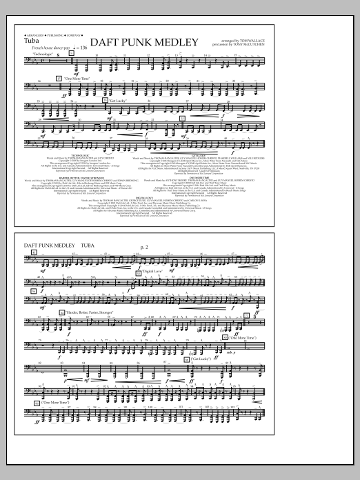 Tom Wallace Daft Punk Medley - Tuba sheet music notes and chords arranged for Marching Band