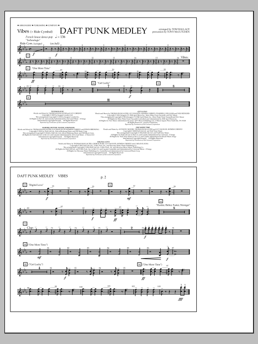 Tom Wallace Daft Punk Medley - Vibes sheet music notes and chords arranged for Marching Band