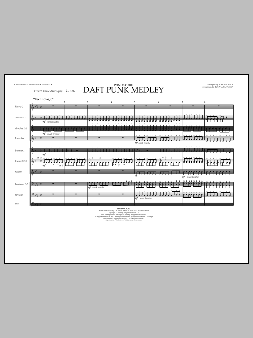 Tom Wallace Daft Punk Medley - Wind Score sheet music notes and chords arranged for Marching Band