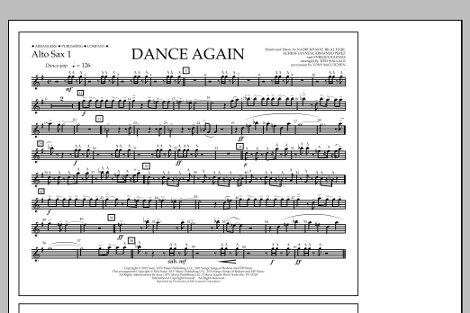 Tom Wallace Dance Again - Alto Sax 1 sheet music notes and chords arranged for Marching Band
