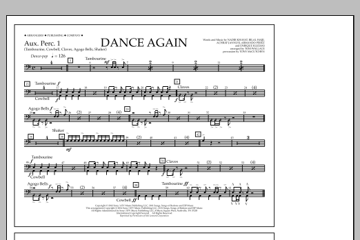 Tom Wallace Dance Again - Aux. Perc. 1 sheet music notes and chords arranged for Marching Band