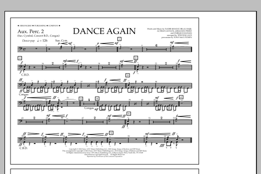 Tom Wallace Dance Again - Aux. Perc. 2 sheet music notes and chords arranged for Marching Band