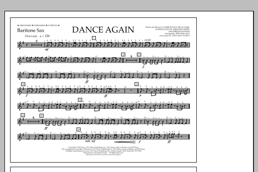 Tom Wallace Dance Again - Baritone Sax sheet music notes and chords arranged for Marching Band