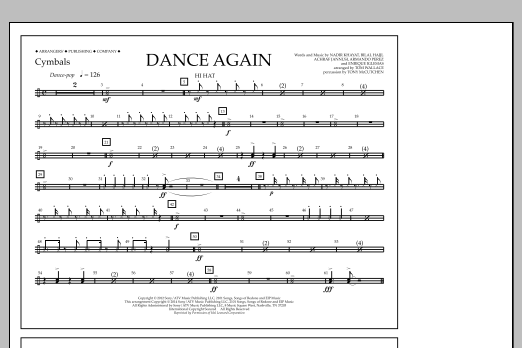 Tom Wallace Dance Again - Cymbals sheet music notes and chords arranged for Marching Band