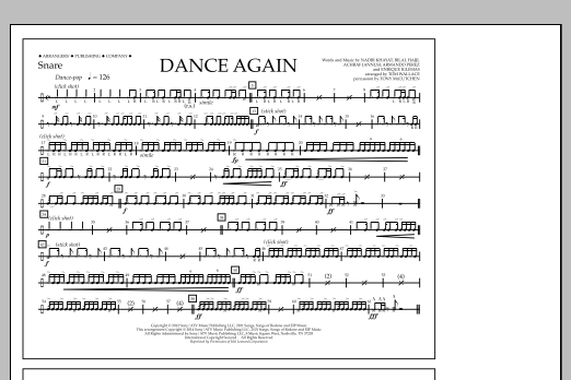 Tom Wallace Dance Again - Snare sheet music notes and chords arranged for Marching Band