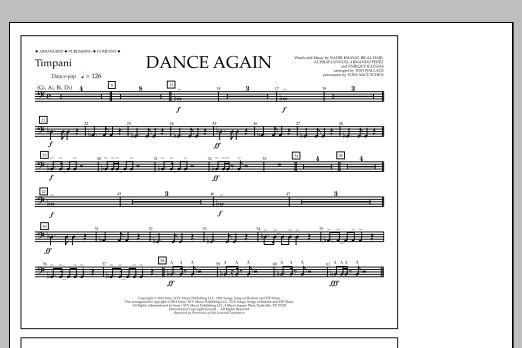 Tom Wallace Dance Again - Timpani sheet music notes and chords arranged for Marching Band