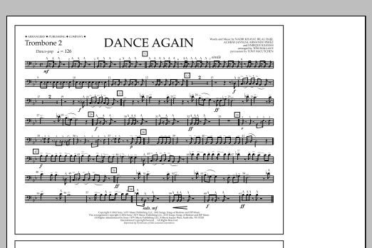 Tom Wallace Dance Again - Trombone 2 sheet music notes and chords arranged for Marching Band