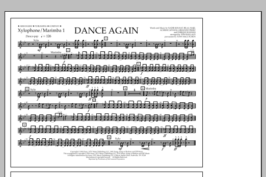 Tom Wallace Dance Again - Xylophone/Marimba 1 sheet music notes and chords arranged for Marching Band