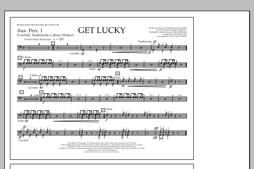 Tom Wallace Get Lucky - Aux. Perc. 1 sheet music notes and chords arranged for Marching Band