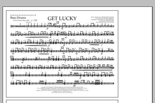 Tom Wallace Get Lucky - Bass Drums sheet music notes and chords arranged for Marching Band