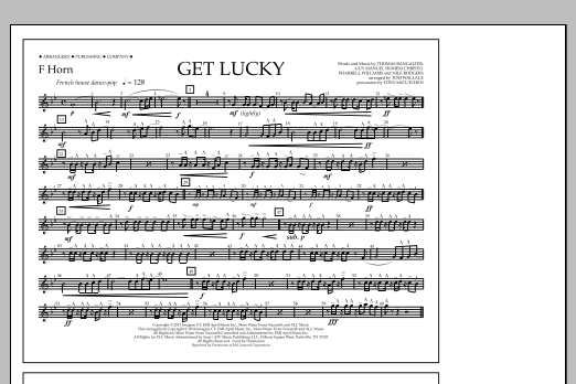Tom Wallace Get Lucky - F Horn sheet music notes and chords arranged for Marching Band