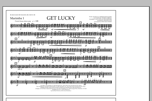 Tom Wallace Get Lucky - Marimba 1 sheet music notes and chords arranged for Marching Band