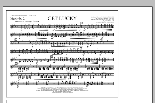 Tom Wallace Get Lucky - Marimba 2 sheet music notes and chords arranged for Marching Band