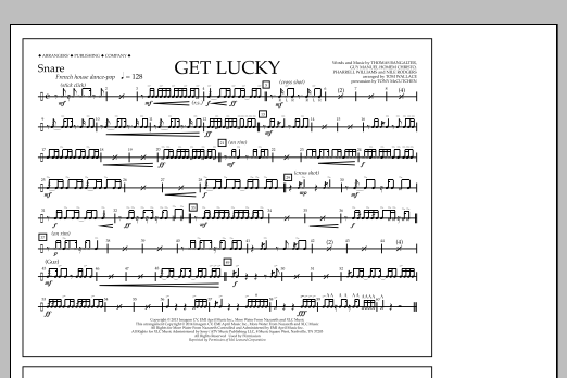 Tom Wallace Get Lucky - Snare sheet music notes and chords arranged for Marching Band