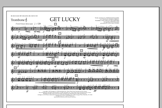 Tom Wallace Get Lucky - Trombone T.C. sheet music notes and chords arranged for Marching Band