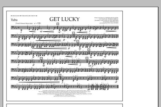 Tom Wallace Get Lucky - Tuba sheet music notes and chords arranged for Marching Band