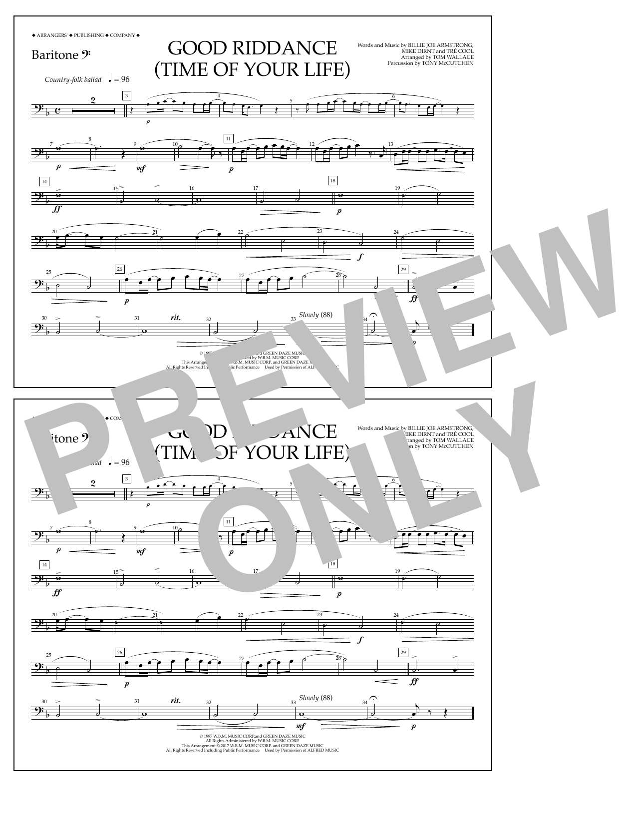 Tom Wallace Good Riddance (Time of Your Life) - Baritone B.C. sheet music notes and chords arranged for Marching Band