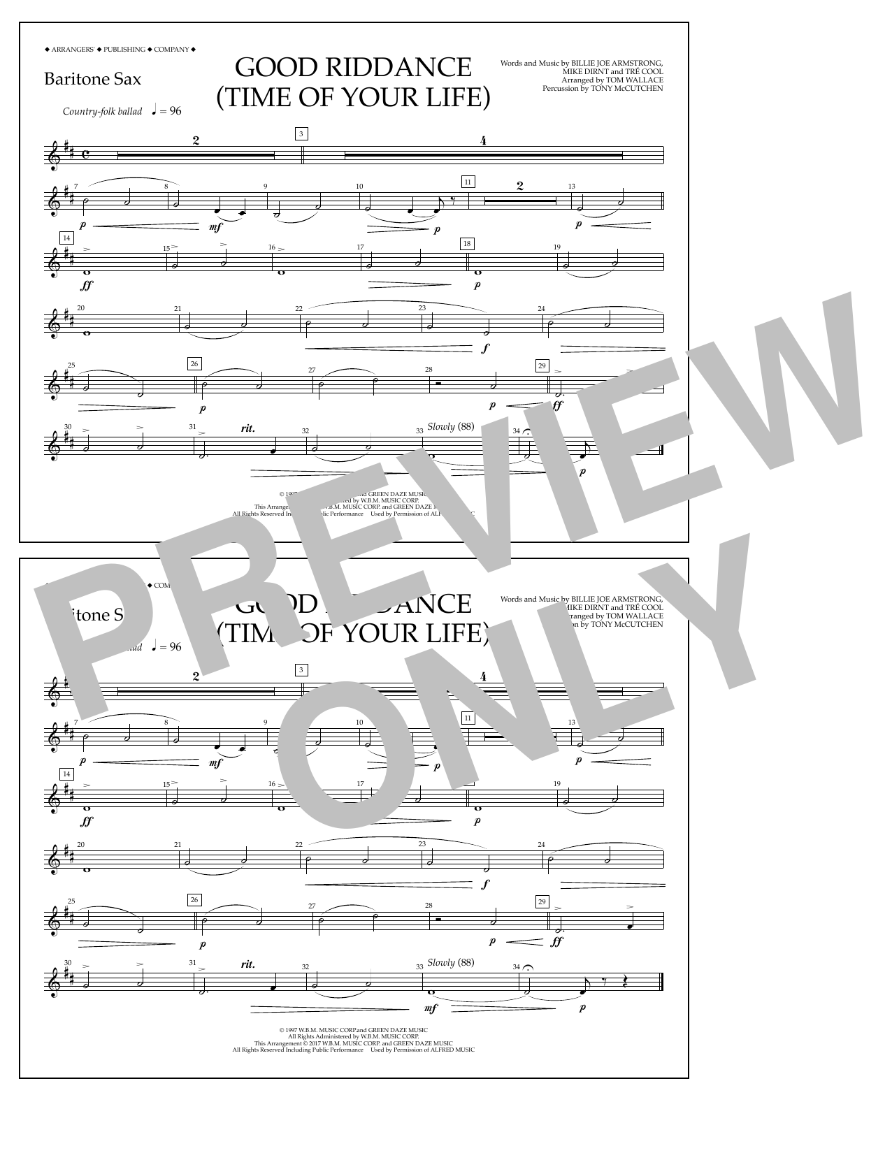Tom Wallace Good Riddance (Time of Your Life) - Baritone Sax sheet music notes and chords arranged for Marching Band