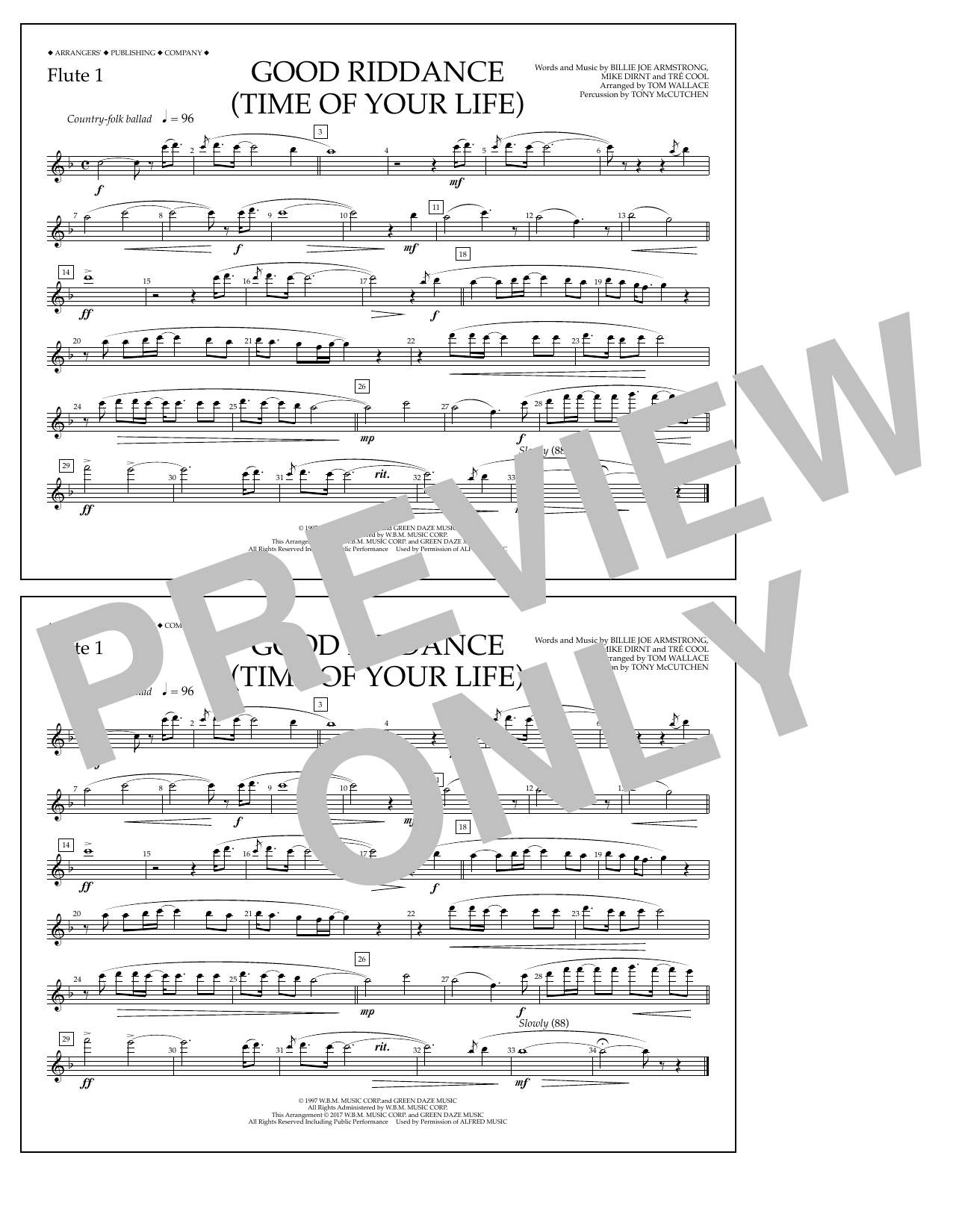 Tom Wallace Good Riddance (Time of Your Life) - Flute 1 sheet music notes and chords arranged for Marching Band