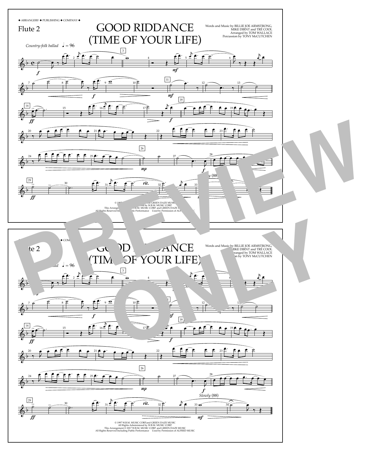 Tom Wallace Good Riddance (Time of Your Life) - Flute 2 sheet music notes and chords arranged for Marching Band