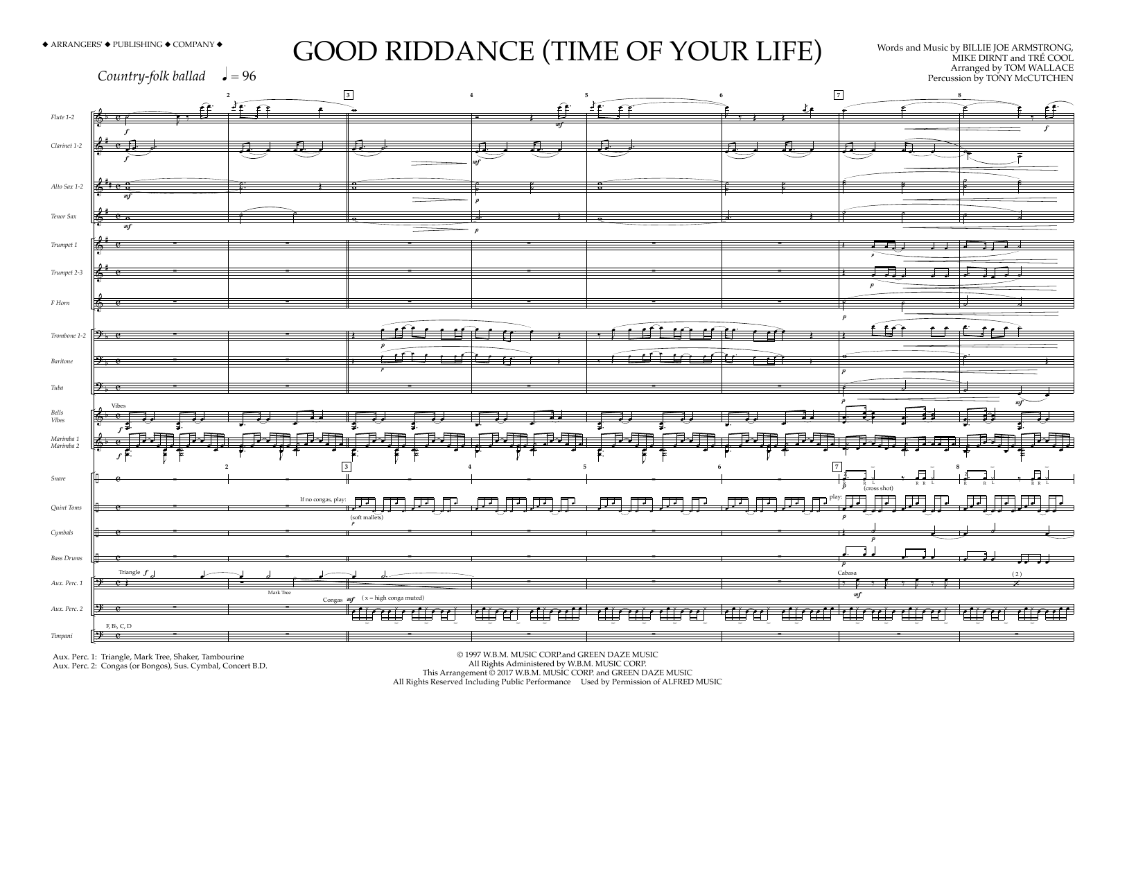 Tom Wallace Good Riddance (Time of Your Life) - Full Score sheet music notes and chords arranged for Marching Band