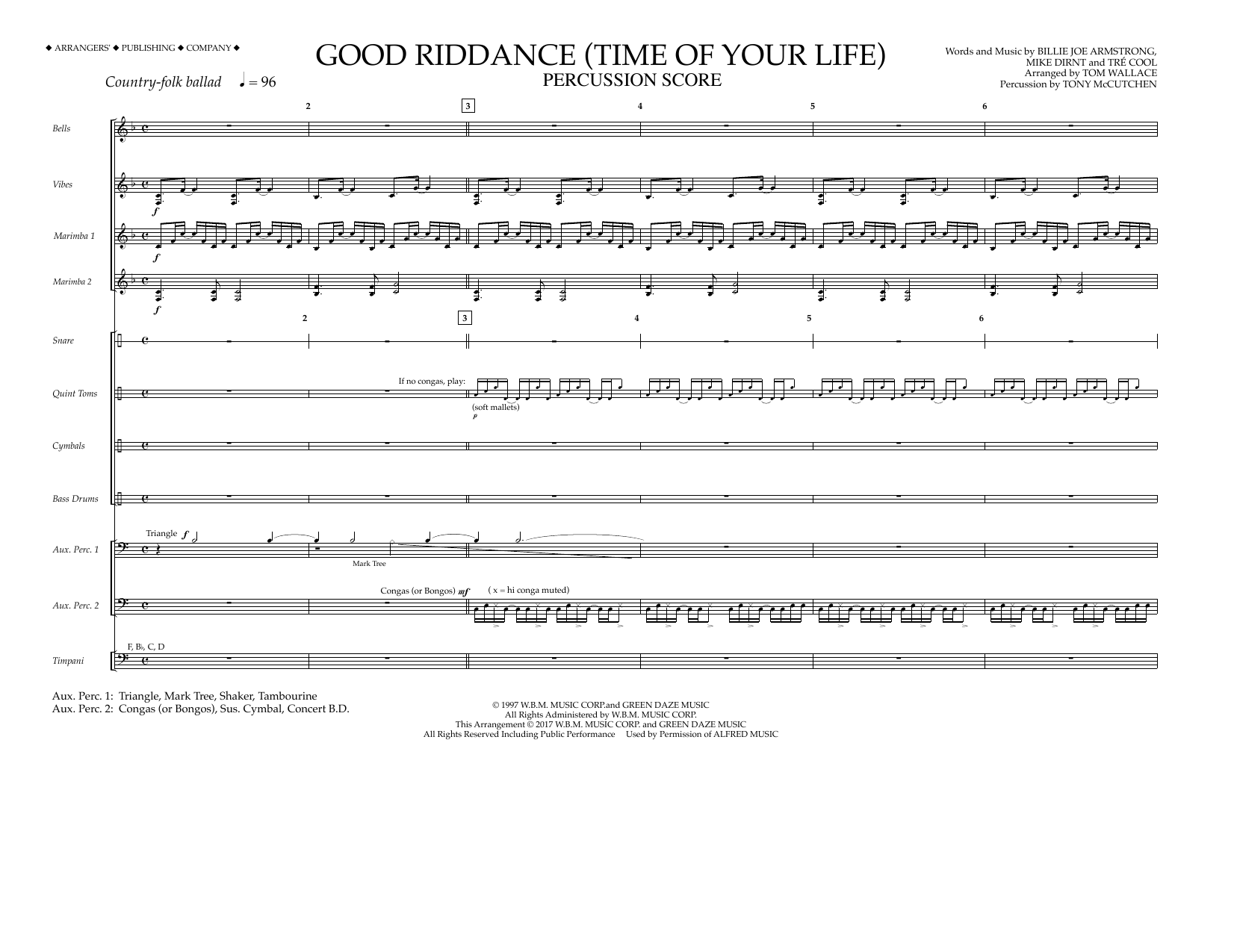 Tom Wallace Good Riddance (Time of Your Life) - Percussion Score sheet music notes and chords arranged for Marching Band