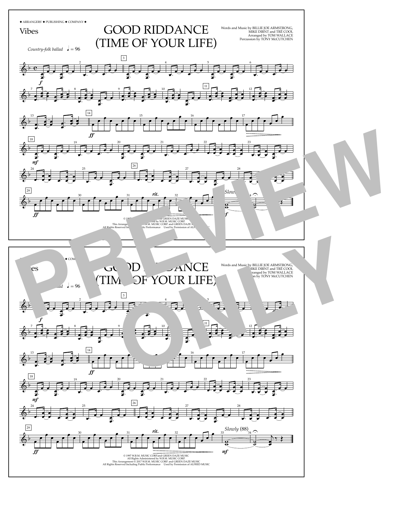 Tom Wallace Good Riddance (Time of Your Life) - Vibes sheet music notes and chords arranged for Marching Band