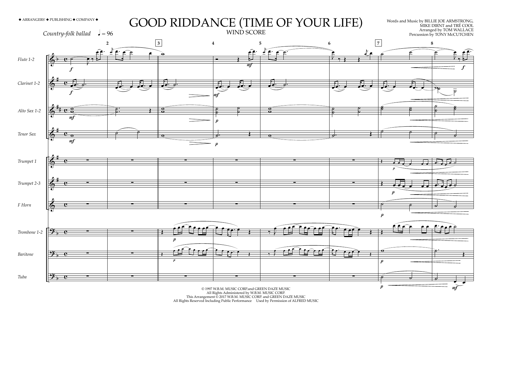 Tom Wallace Good Riddance (Time of Your Life) - Wind Score sheet music notes and chords arranged for Marching Band