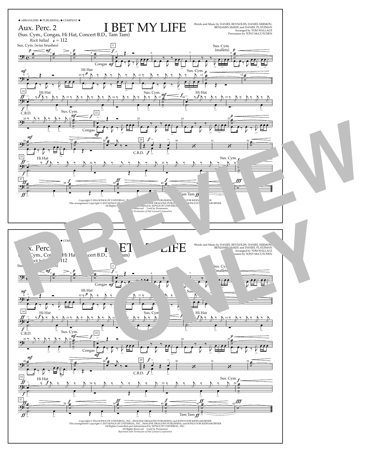 Tom Wallace I Bet My Life - Aux. Perc. 2 sheet music notes and chords arranged for Marching Band