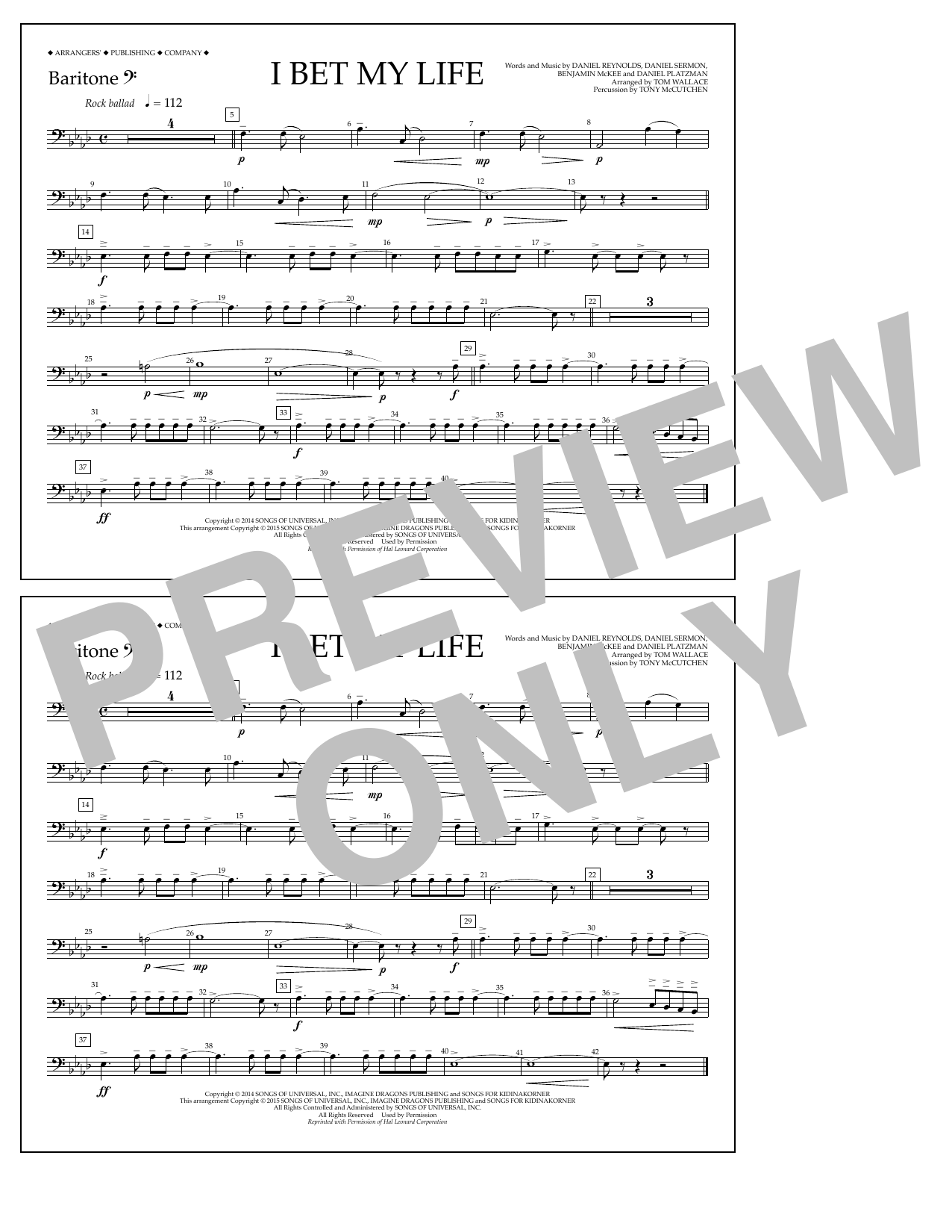 Tom Wallace I Bet My Life - Baritone B.C. sheet music notes and chords arranged for Marching Band