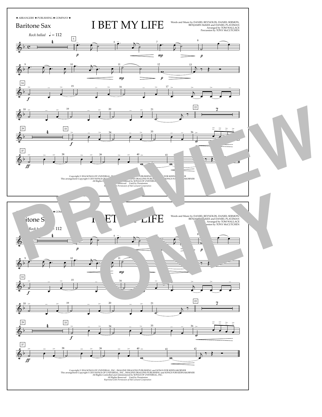Tom Wallace I Bet My Life - Baritone Sax sheet music notes and chords arranged for Marching Band