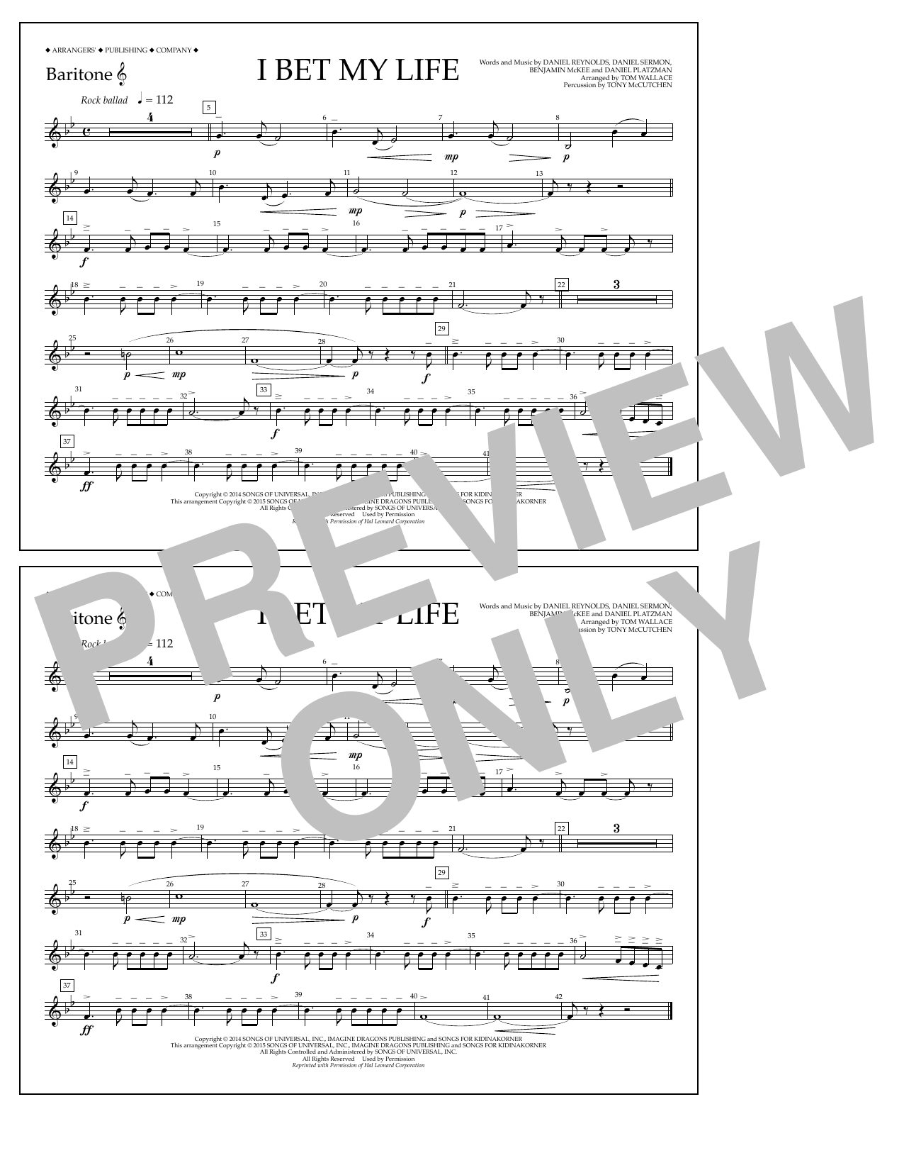 Tom Wallace I Bet My Life - Baritone T.C. sheet music notes and chords arranged for Marching Band