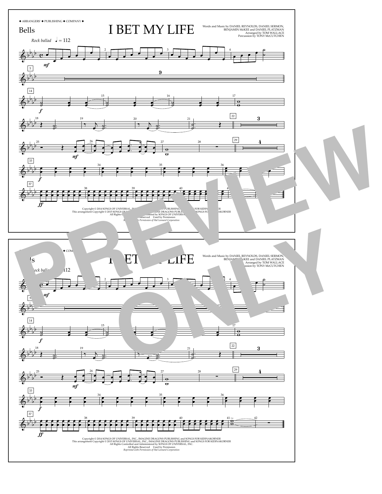 Tom Wallace I Bet My Life - Bells sheet music notes and chords arranged for Marching Band