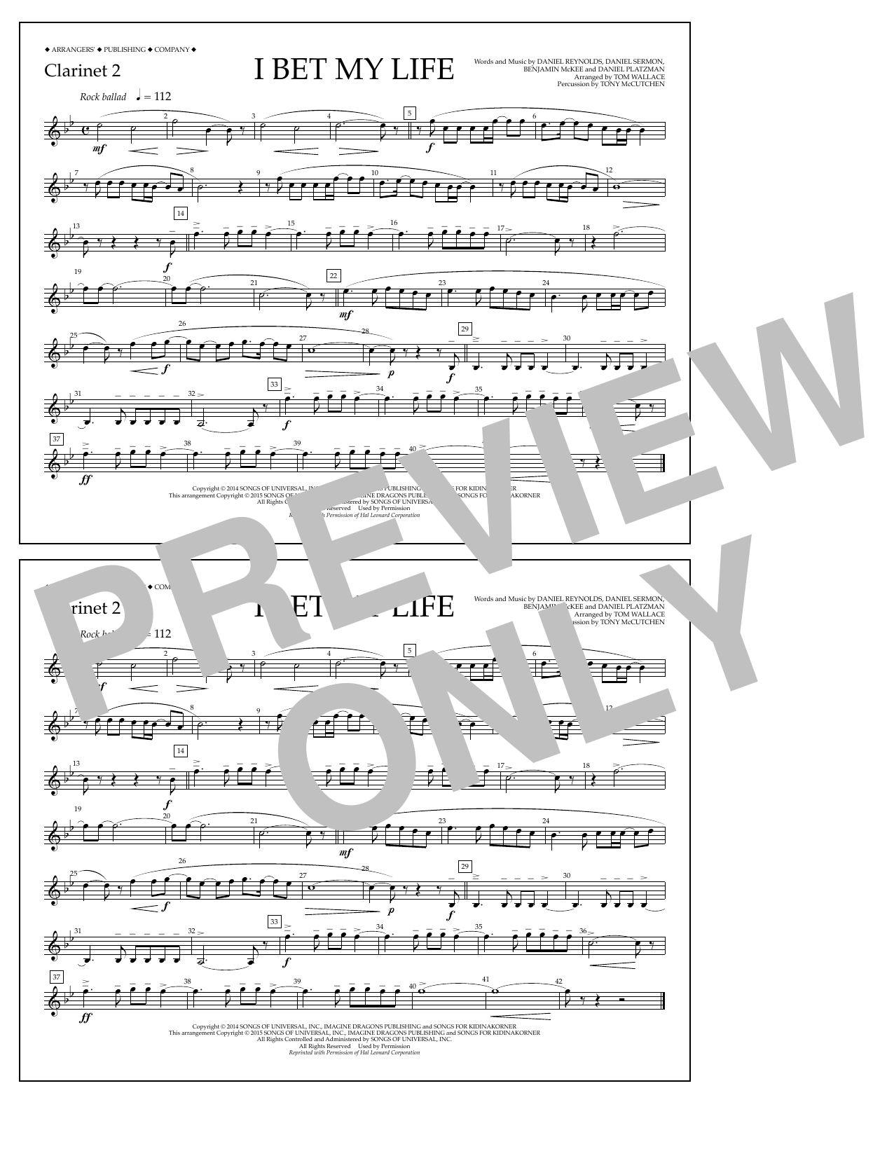 Tom Wallace I Bet My Life - Clarinet 2 sheet music notes and chords arranged for Marching Band