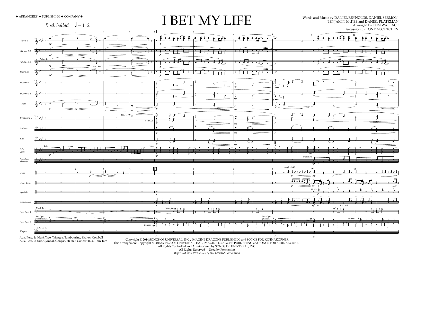 Tom Wallace I Bet My Life - Full Score sheet music notes and chords arranged for Marching Band