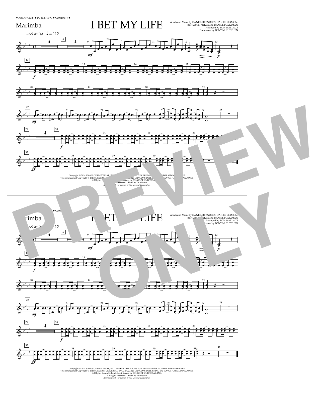 Tom Wallace I Bet My Life - Marimba sheet music notes and chords arranged for Marching Band