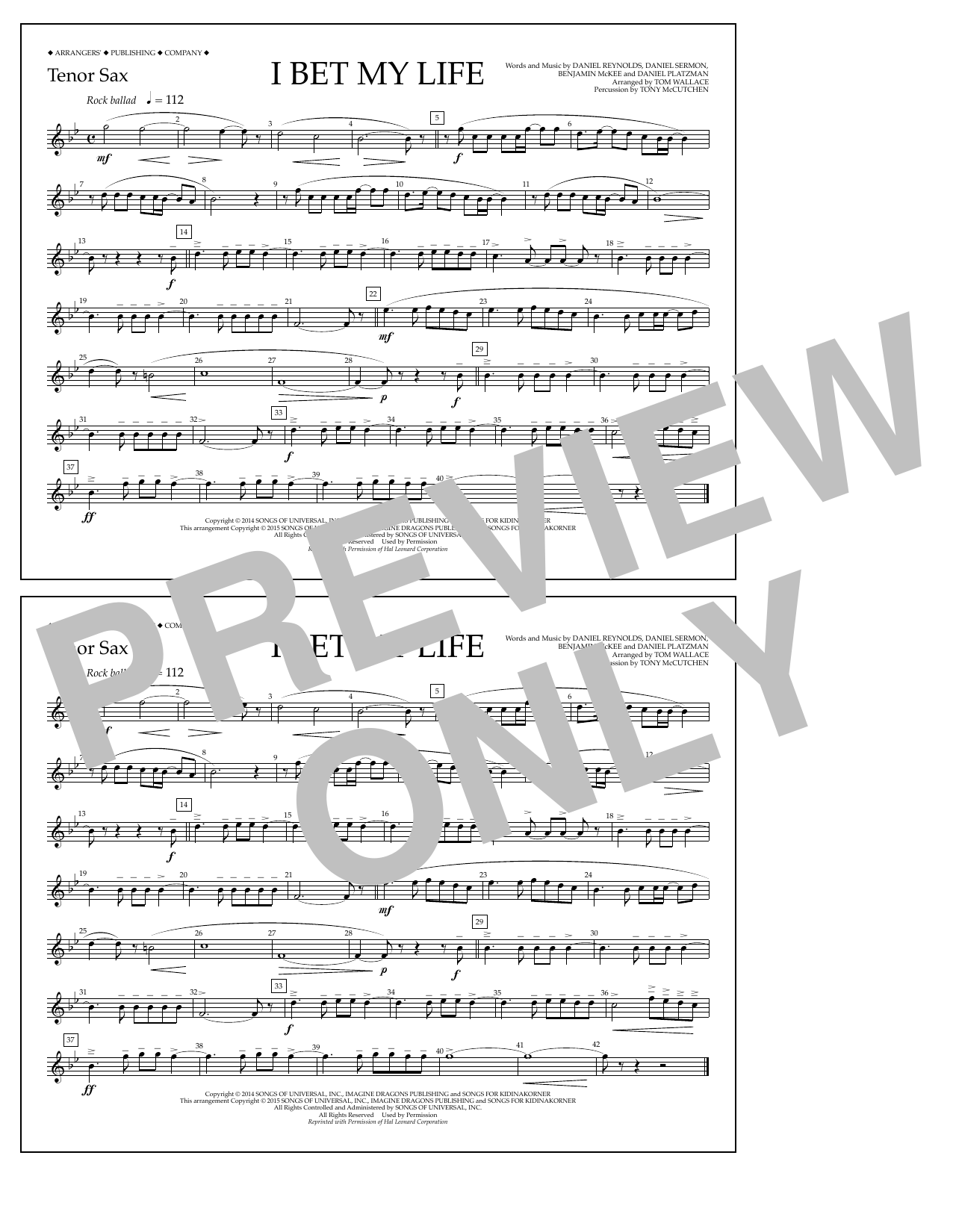 Tom Wallace I Bet My Life - Tenor Sax sheet music notes and chords arranged for Marching Band